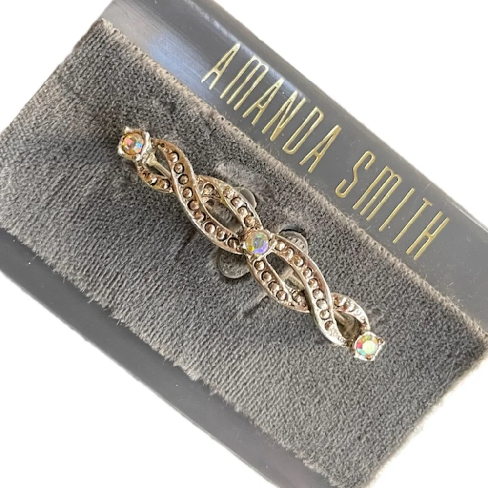 Elegant Filigree Silver Braid Iridescent Gemstone Pin Brooch
